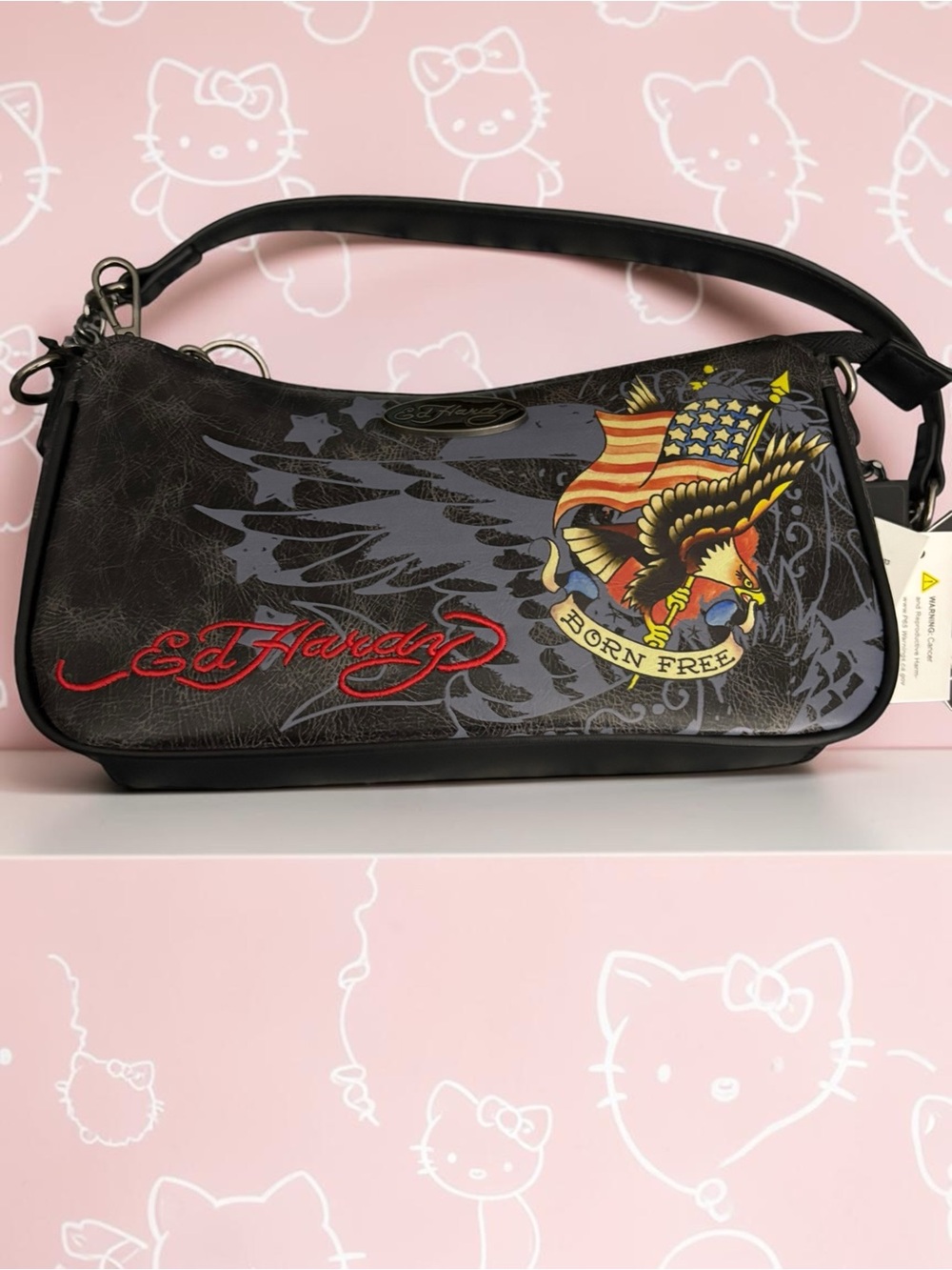Ed Hardy Born Free Eagle American Flag Black Shoulder Bag Crossbody NWT